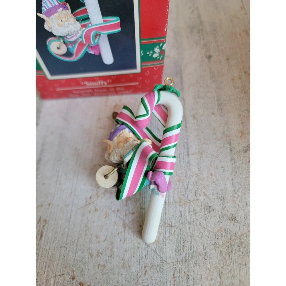Enesco wee tree trimmers snuffy elf candy cane vintage ornament Xmas unique